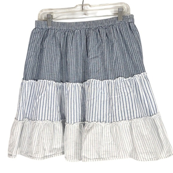 Life Style Dresses & Skirts - Life Style Striped Blue Tiered Chambray Cotton Skirt size Medium